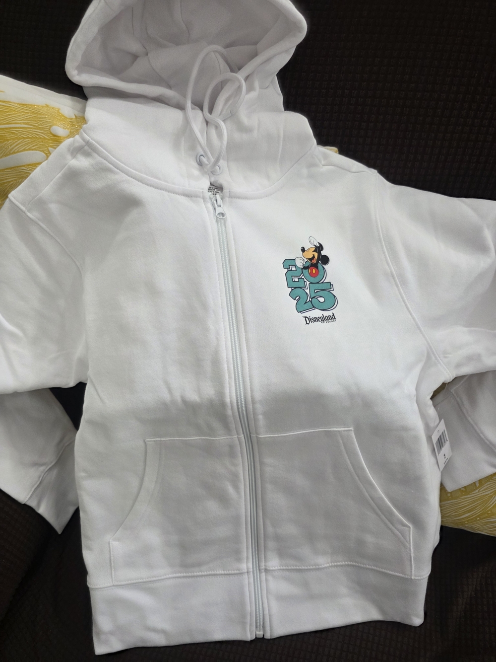 Disney White Kids Zip-Up Hoodie with Turquoise 2025 Mickey Graphic